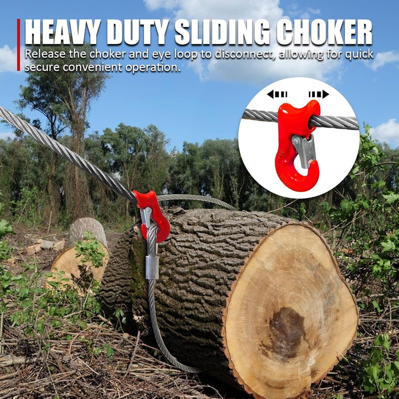 FITHOIST Single Leg Wire Rope Sling, 10.3T Steel Log Choker Cable Rigging 8.2FT, 1/2" Flemish Loop to Heavy-Duty Thimble with Sliding Choker, Heavy Duty Rigging Cable for Lifting and Towing - Image 4
